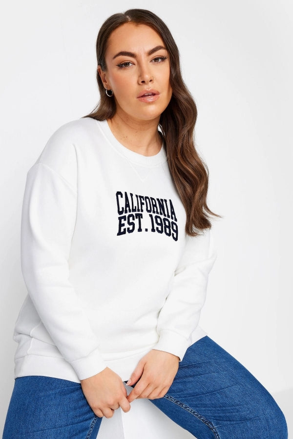 Büyük Beden Bisiklet Yaka İşleme Baskılı Uzun Kollu Sweatshirt 302918 Vervegrand