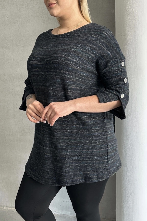 Büyük Beden Yarım Kollu Bisiklet Yaka Düğme Detaylı Kırçıllı Kazak 303691 Vervegrand