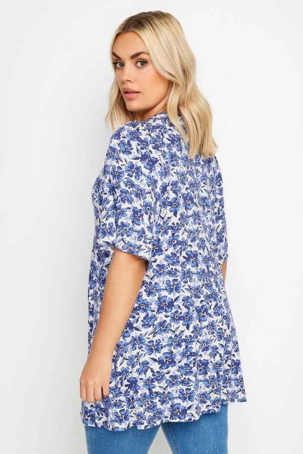 Büyük Beden V Yaka Desenli Asimetrik Kesim Likralı Bluz 321675 Vervegrand