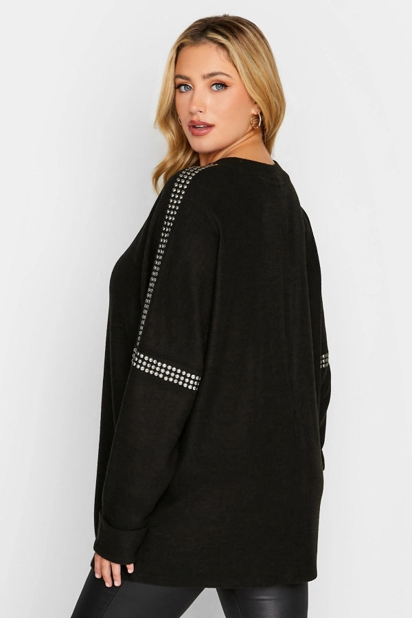 Büyük Beden Bisiklet Yaka Uzun Kollu Zımba Detaylı Bluz 301371 Vervegrand