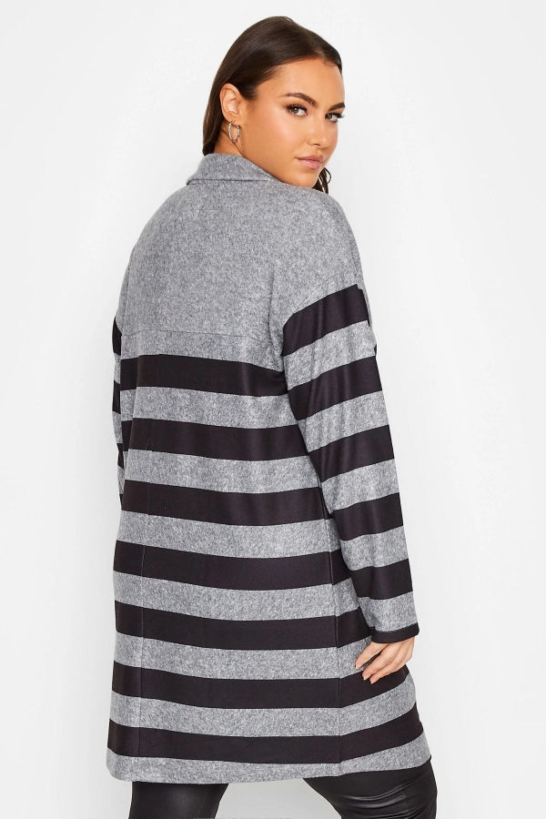 Büyük Beden Yakalı Uzun Kollu Çizgili Triko Elbise 301484 Vervegrand