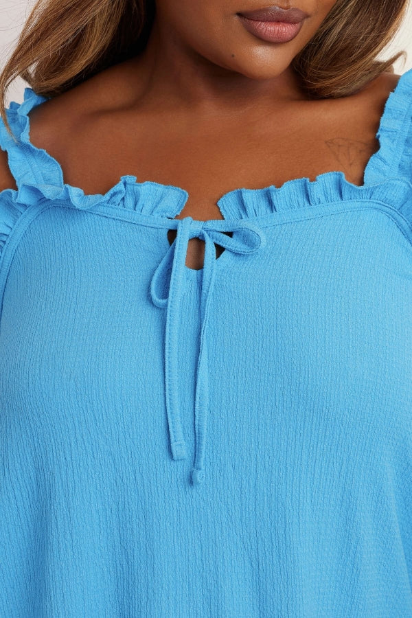 Büyük Beden Geniş Yaka Fırfır Askılı Kol Önü Bağlamalı Bluz 322690 Vervegrand