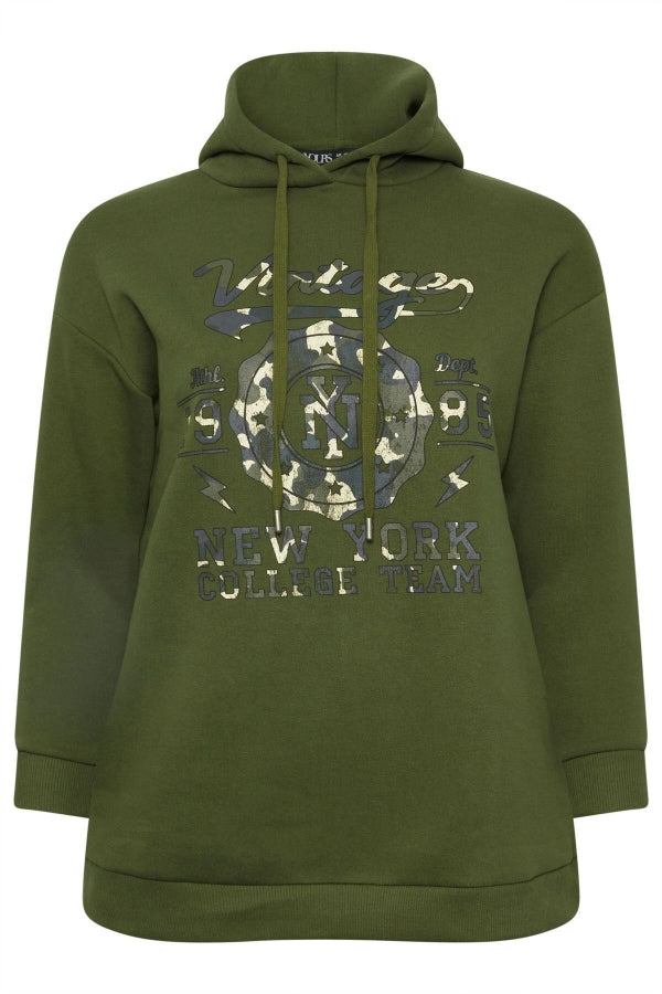 Büyük Beden Uzun Kollu Kapüşonlu Önü Yazı Baskılı Sweatshirt 302834 Vervegrand