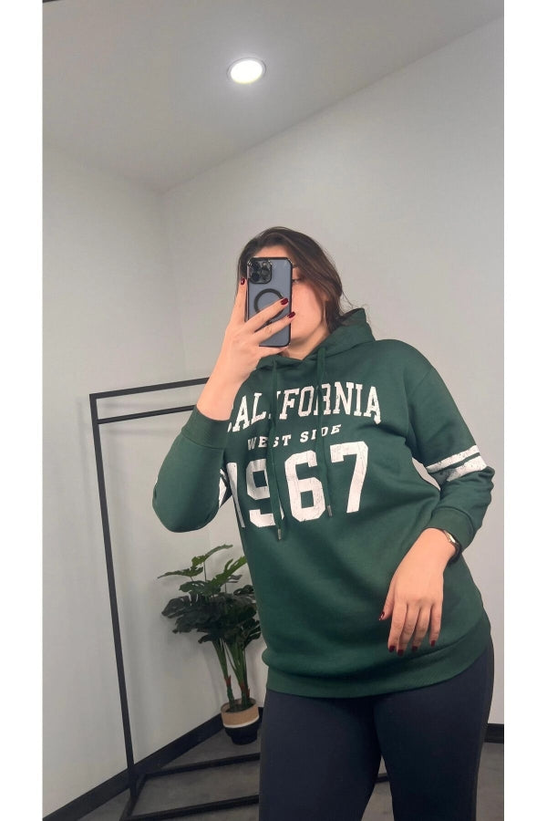 Büyük Beden Kapüşonlu Uzun Kollu Baskılı Sweatshirt 301126 Vervegrand