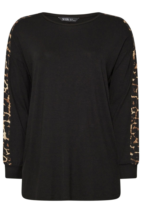 Büyük Beden Bisiklet Yaka Uzun Kolları Leopar Desenli Bluz 303723 Vervegrand