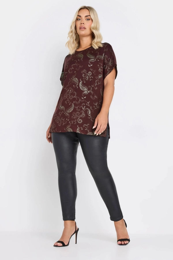 Büyük Beden Kısa Kollu Bisiklet Yaka Metalik Desenli Bluz 303666 Vervegrand