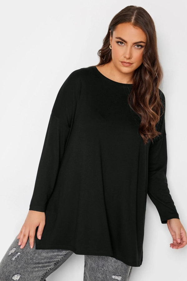 Büyük Beden Bisiklet Yaka Yırtmaç Detaylı Uzun Kollu Oversize Bluz 321292 Vervegrand