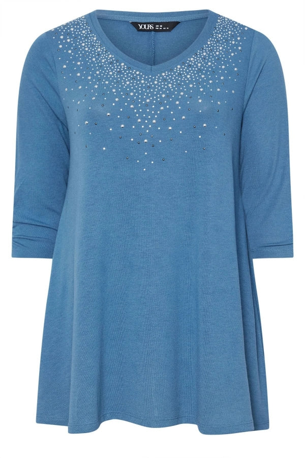 Büyük Beden V Yakası Taş İşlemeli Kolları Büzgülü Bluz 322297 Vervegrand