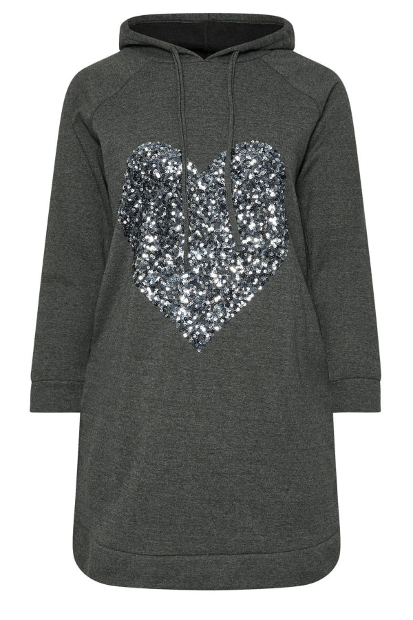 Büyük Beden Uzun Kollu Payet Detaylı Kapüşonlu Sweatshirt 303558 Vervegrand