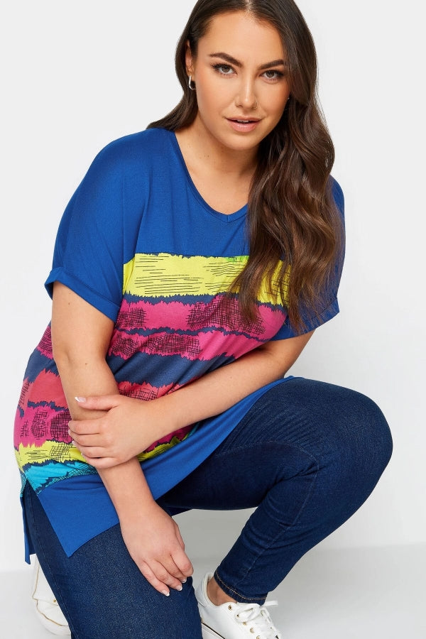 Büyük Beden V Yaka Kısa Kollu Çizgili T-shirt 302951 Vervegrand