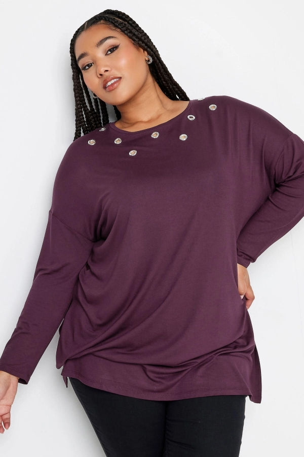 Büyük Beden Kuşgözü Detaylı Bisiklet Yaka Uzun Kollu Oversize Bluz 321291 Vervegrand