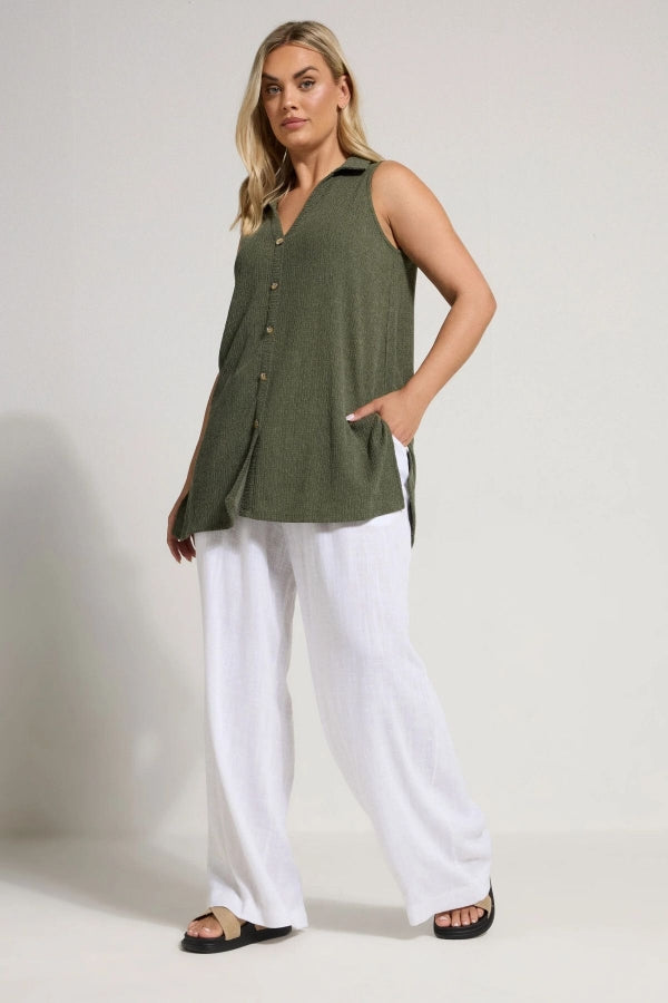 Büyük Beden V Yaka Sıfır Kol Önü Düğmeli Esnek Gömlek 322691 Vervegrand