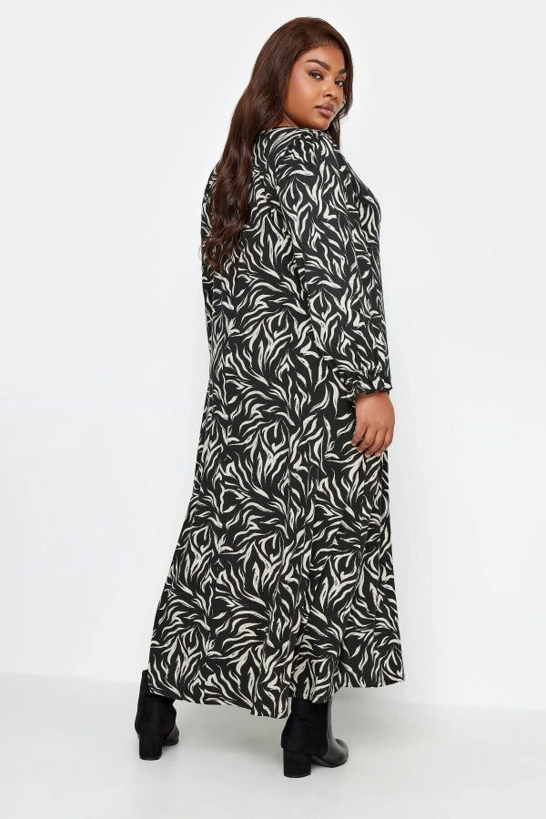 Büyük Beden Zebra Desenli Uzun Kollu Cepli V Yaka Uzun Elbise 137669 Vervegrand