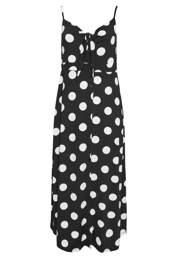 Büyük Beden Askılı Bağlama Detaylı Puantiyeli Düğmeli Yırtmaçlı Elbise 302378 Vervegrand