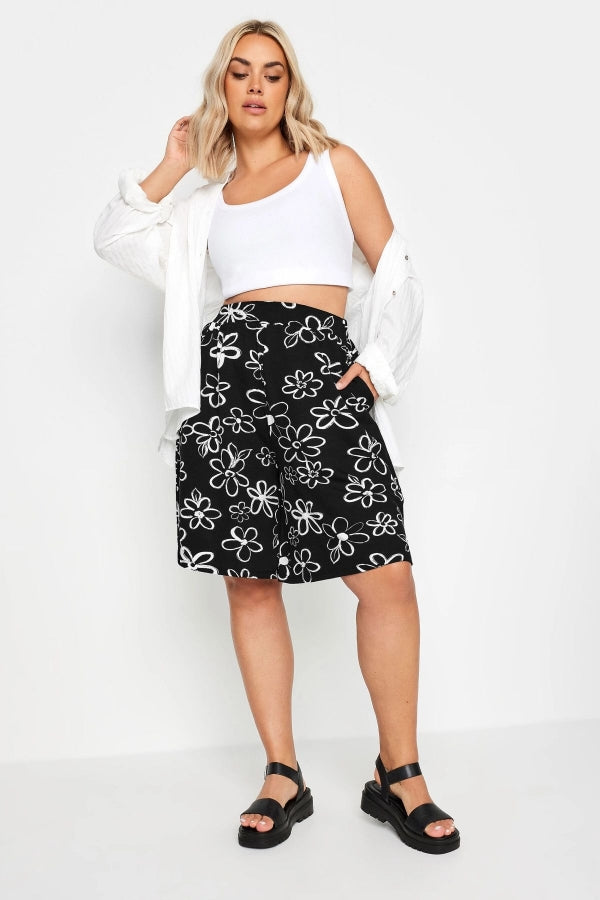 Büyük Beden Beli Lastikli Desenli Bol Kesim Likralı Şort 145108 Vervegrand