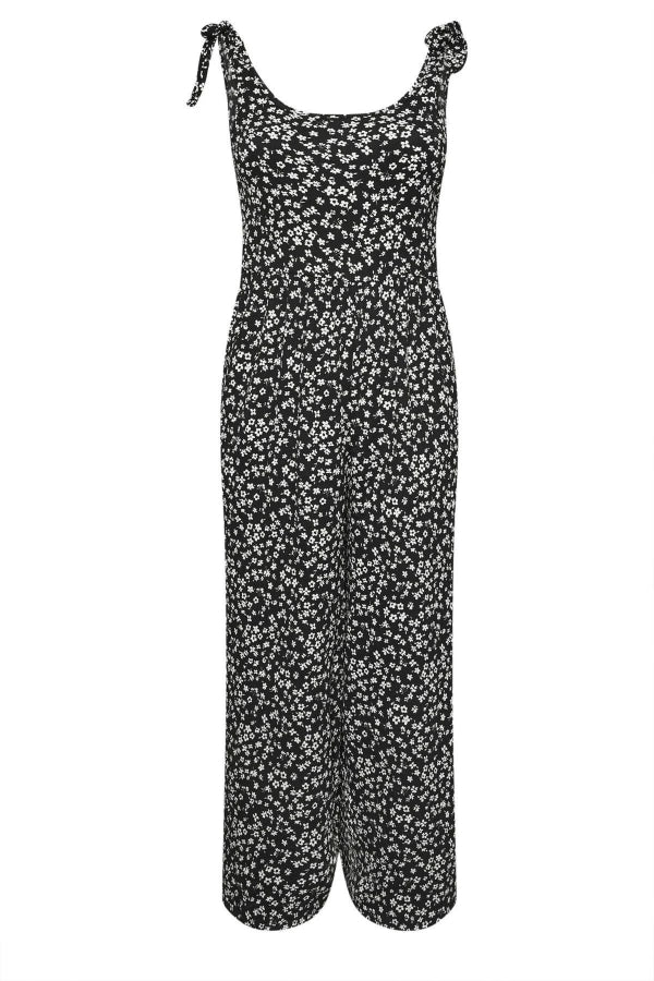 Büyük Beden Bol Paça Askıları Bağlamalı Çiçek Desenli Maxi Tulum 137986 Vervegrand