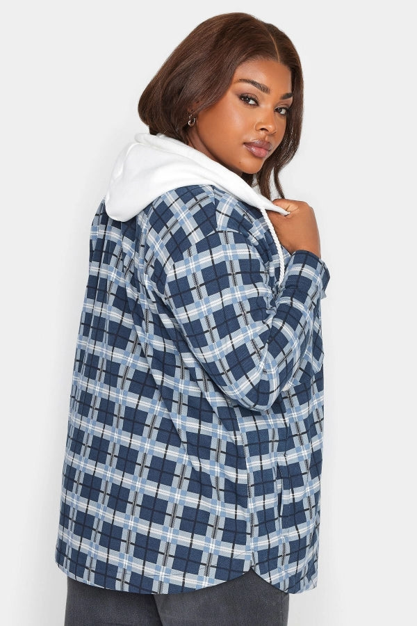 Büyük Beden Uzun Kollu Kareli Kapüşonlu Fermuarlı İnce Ceket 302664 Vervegrand