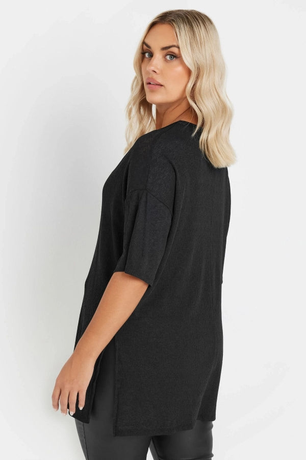 Büyük Beden Geniş Yaka Yarım Kollu Yırtmaçlı İnce Bluz 303675 Vervegrand