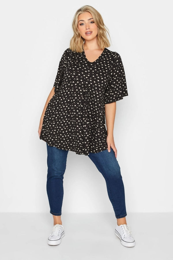 Büyük Beden V Yaka Desenli Asimetrik Kesim Likralı Bluz 302481 Vervegrand