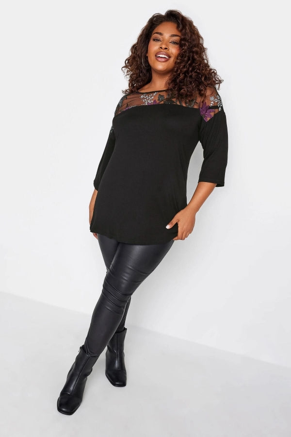 Büyük Beden Bisiklet Yaka Tül Detaylı Fakir Kol Bluz 302657 Vervegrand