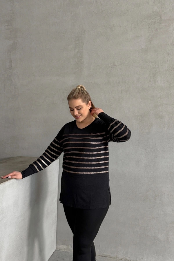 Büyük Beden Uzun Kollu V Yaka Bilekleri Lastikli Bluz 302910 Vervegrand