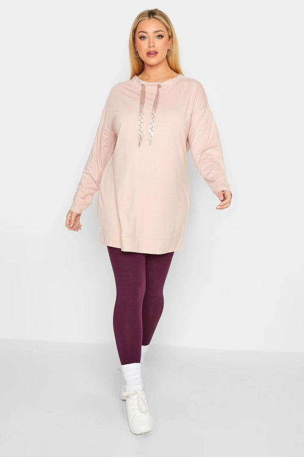 Vervegrand büyük beden pudra rengi yıldız detaylı sweatshirt
