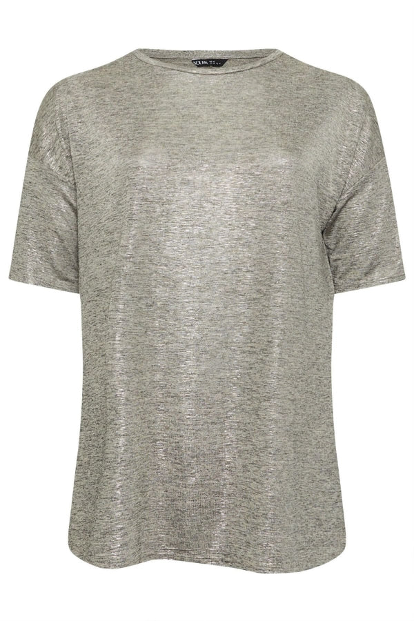 Büyük Beden Bisiklet Yaka Yarım Kollu Yırtmaçlı Parlak Görünümlü Bluz 303613 Vervegrand