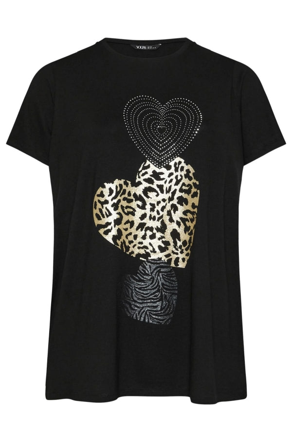 Büyük Beden Desen ve Taş Kalp İşlemeli Kısa Kollu T-Shirt 322118 Vervegrand