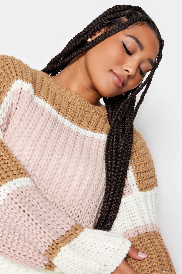 Büyük Beden Bisiklet Yaka Renk Bloklu Triko Örme Kazak 302317 Vervegrand