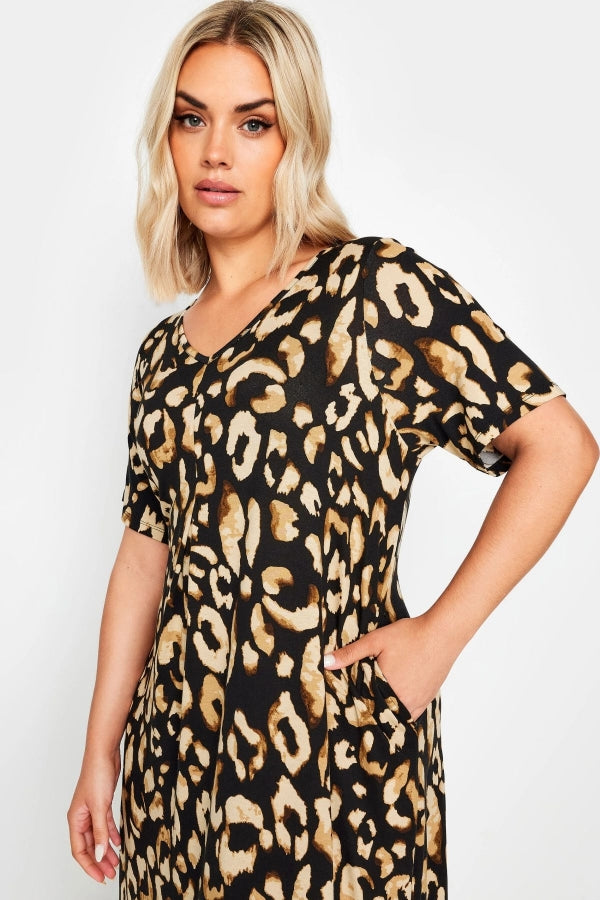 Büyük Beden V Yaka Kısa Kollu Cepli Uzun Elbise 137918 Vervegrand