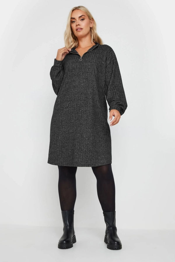 Büyük Beden Yumuşak Kumaş Yakası Fermuarlı Fitilli Tunik Elbise 322179 Vervegrand