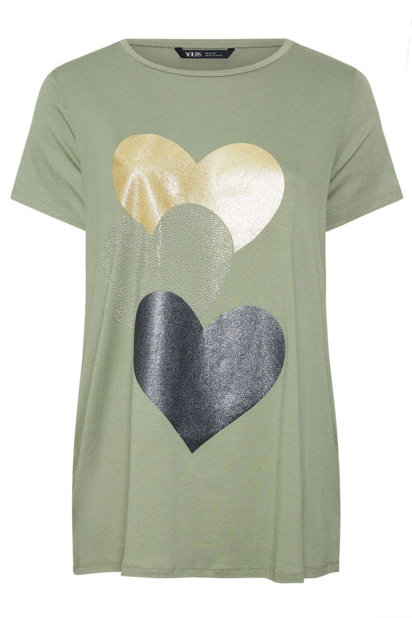 Büyük Beden Bisiklet Yaka Kısa Kollu Parıltılı Baskılı T-shirt 302271 Vervegrand