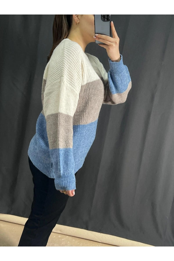 Büyük Beden Bisiklet Yaka Renk Geçişli Uzun Kollu Triko Kazak 302344 Vervegrand