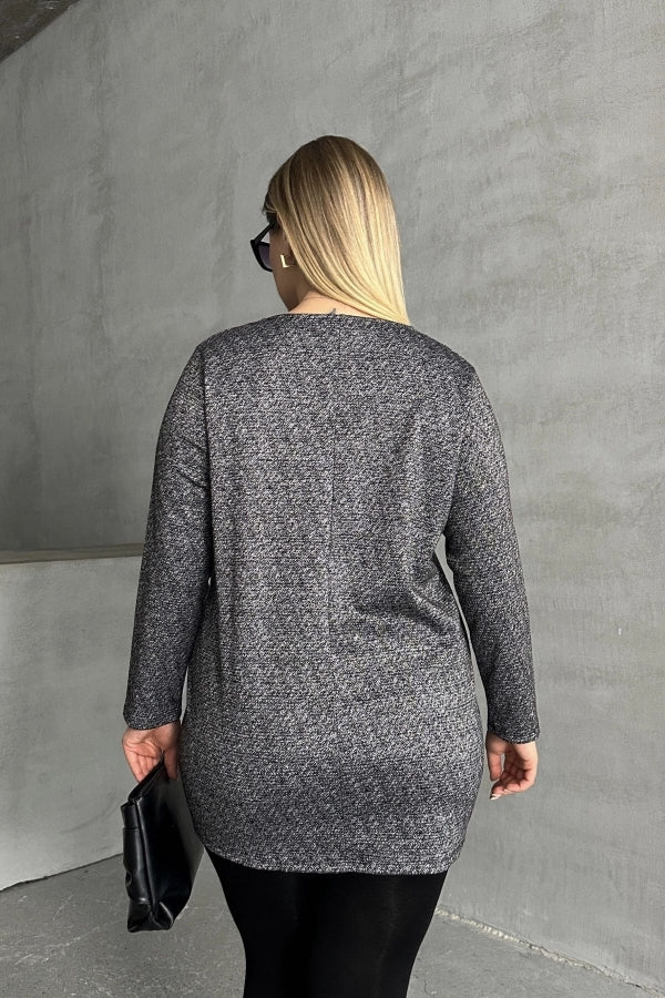 Büyük Beden V Yaka Önü Fermuarlı Yırtmaç Detaylı Bluz 173670 Vervegrand