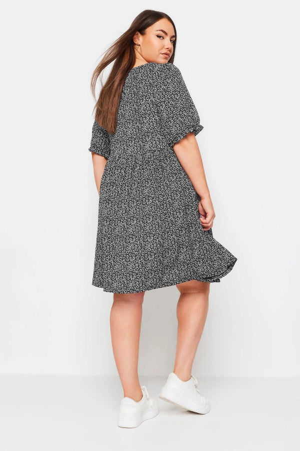 Büyük Beden Bağlama Detaylı Kolları Fırfırlı Çiçek Desenli Elbise 303187 Vervegrand