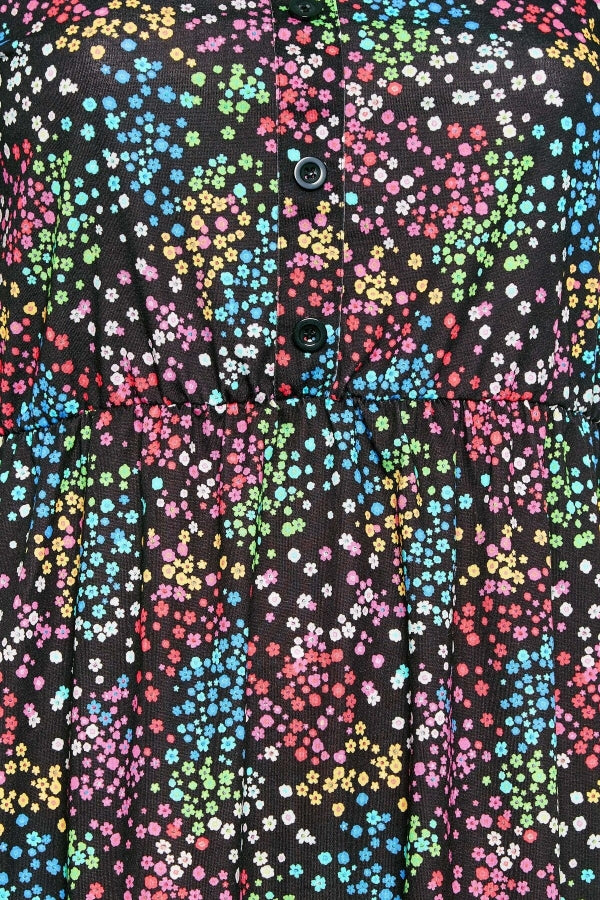 Büyük Beden Düğme Detaylı Kare Yaka Desenli Esnek Bluz 215848 Vervegrand