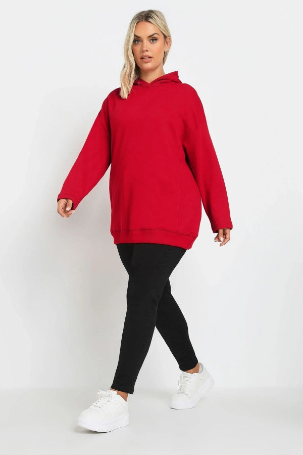 Vervegrand büyük beden kırmızı kapüşonlu sweatshirt ön görünüm