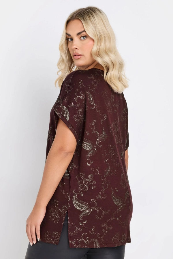 Büyük Beden Kısa Kollu Bisiklet Yaka Metalik Desenli Bluz 303666 Vervegrand