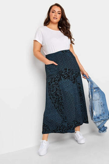 Büyük Beden Cep Detaylı Desenli Beli Lastikli Uzun Kesim Etek 302290 Vervegrand