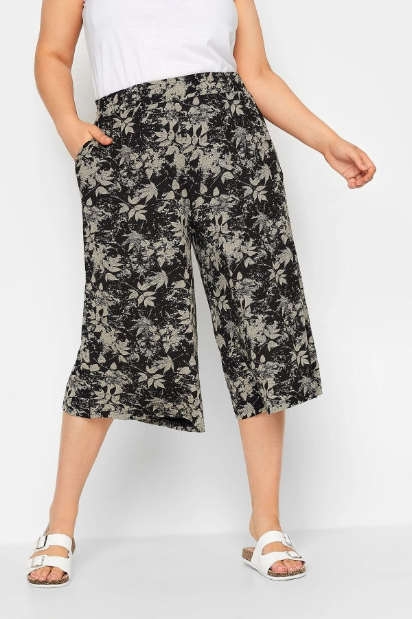 Büyük Beden Desenli Bol Kesim Cepli Likralı Kapri Pantolon 302422 Vervegrand