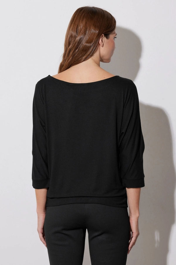 Geniş Bisiklet Yaka Yarım Kollu Yıldız Taş İşlemeli Beli Lastikli Bluz 110695 Vervegrand