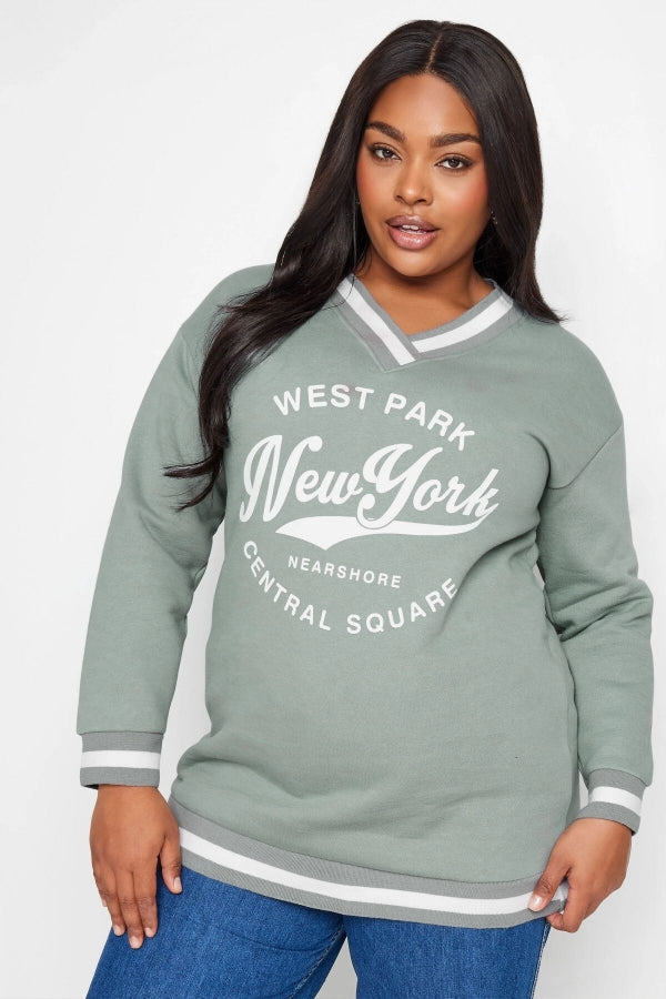 Büyük Beden V Yaka Uzun Kollu Baskılı Şerit Detaylı Sweatshirt 302803 Vervegrand