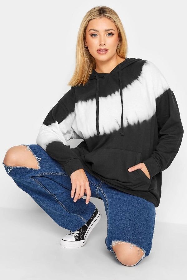 Büyük Beden Batik Desenli Önü Cepli Kapüşonşlu Sweatshirt 172208 Vervegrand
