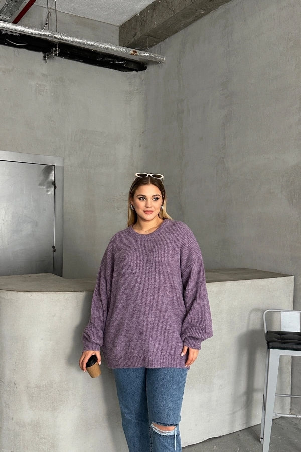 Büyük Beden Bisiklet Yaka Uzun Kollu Triko Kazak 301440 Vervegrand