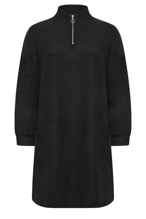 Büyük Beden Yakası Fermuarlı Uzun Kollu Midi Boy Elbise 321600 Vervegrand