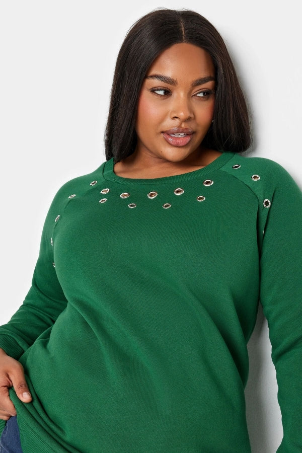 Büyük Beden Bisiklet Yaka Kuşgözü Detaylı Uzun Kollu Sweatshirt 302832 Vervegrand