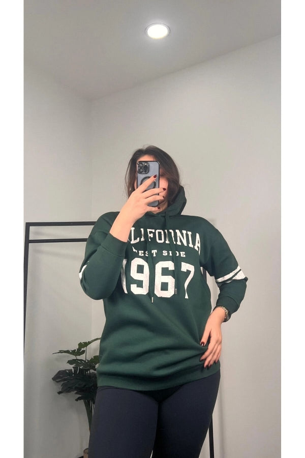 Büyük Beden Kapüşonlu Uzun Kollu Baskılı Sweatshirt 301126 Vervegrand