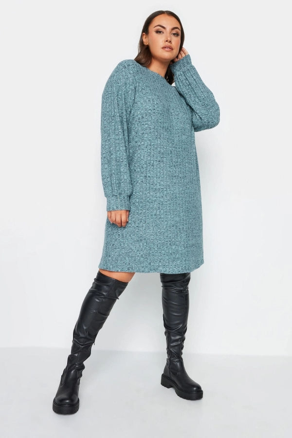 Büyük Beden Bisiklet Yaka Uzun Kollu Örme Kısa Elbise 302611 Vervegrand