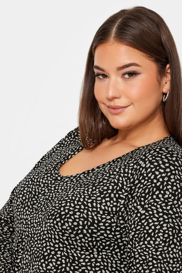 Büyük Beden V Yaka Uzun Kollu Desenli Kısa Elbise 302737 Vervegrand