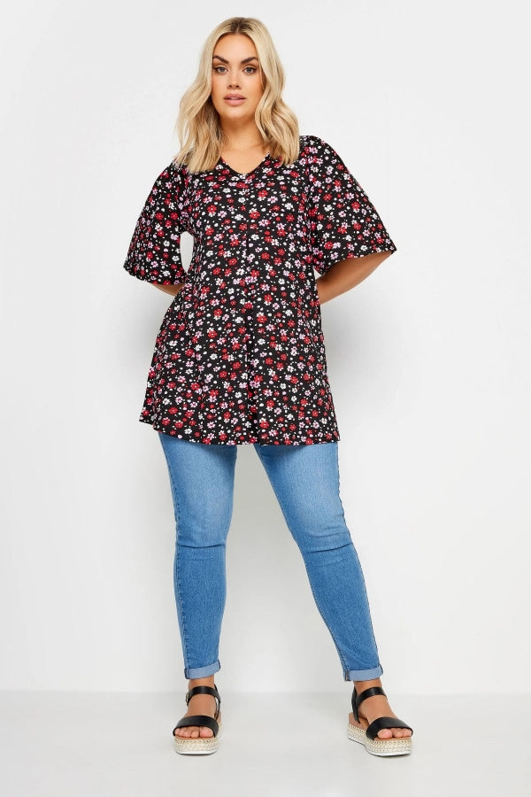 Büyük Beden V Yaka Desenli Asimetrik Kesim Likralı Bluz 321674 Vervegrand